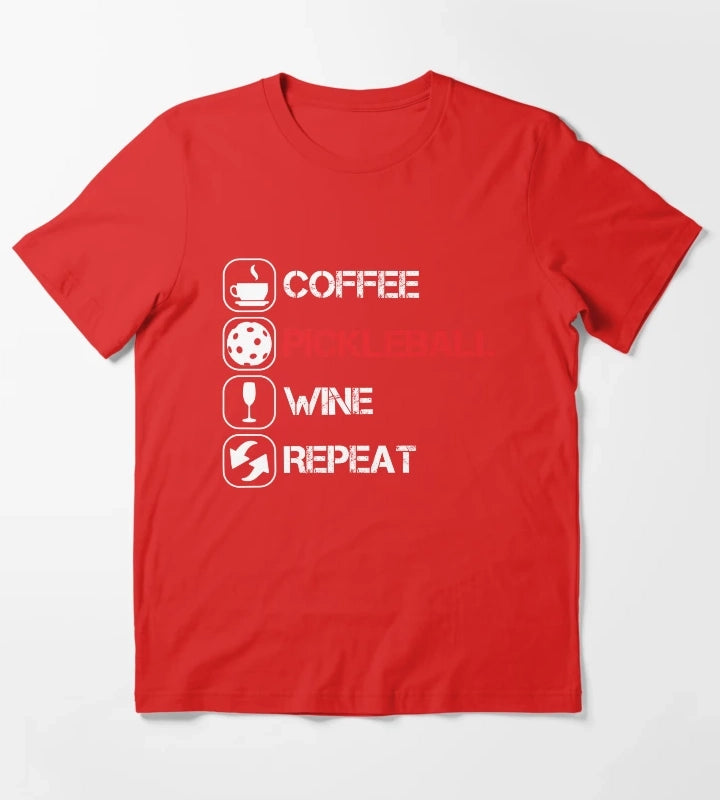 Coffee Pickleball Wine Repeat T-Shirt Red