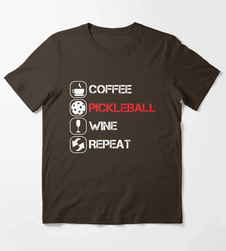 Coffee Pickleball Wine Repeat T-Shirt Brown