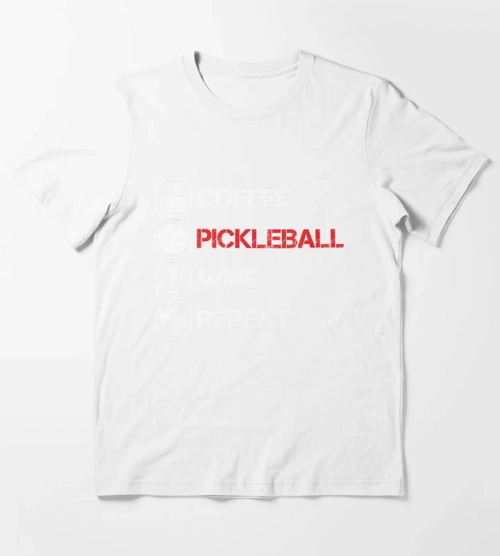 Coffee Pickleball Wine Repeat T-Shirt White