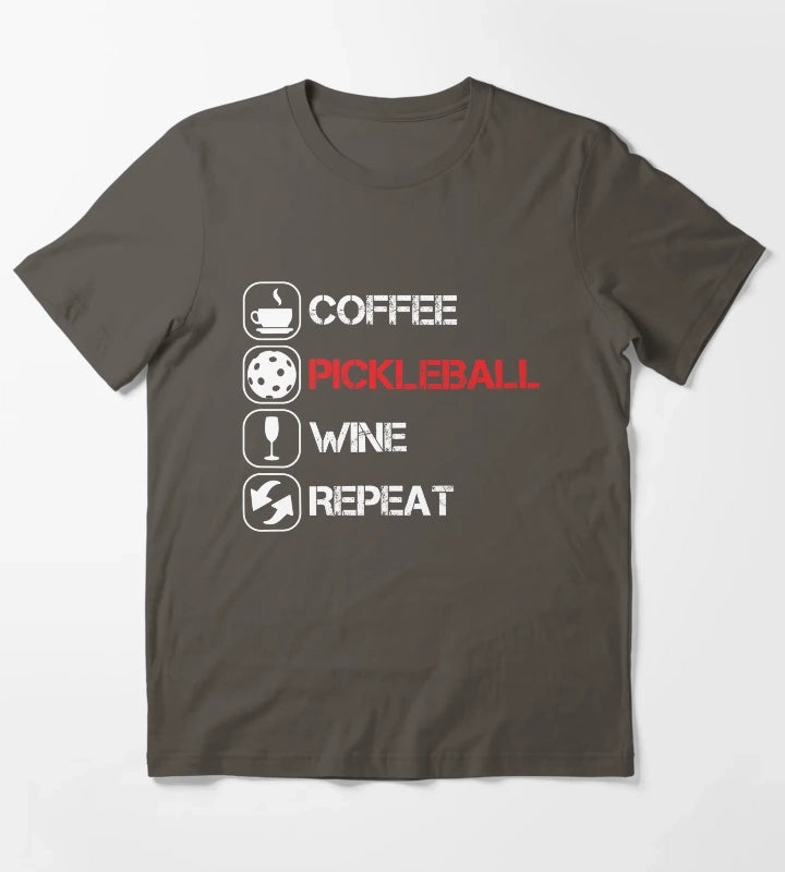 Coffee Pickleball Wine Repeat T-Shirt Dark Grey