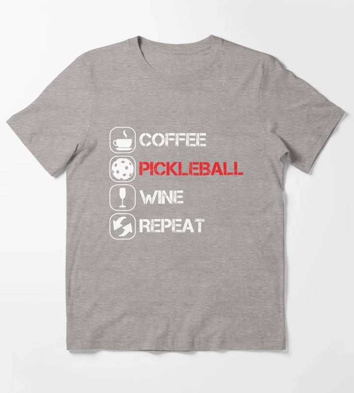 Coffee Pickleball Wine Repeat T-Shirt Heather Grey