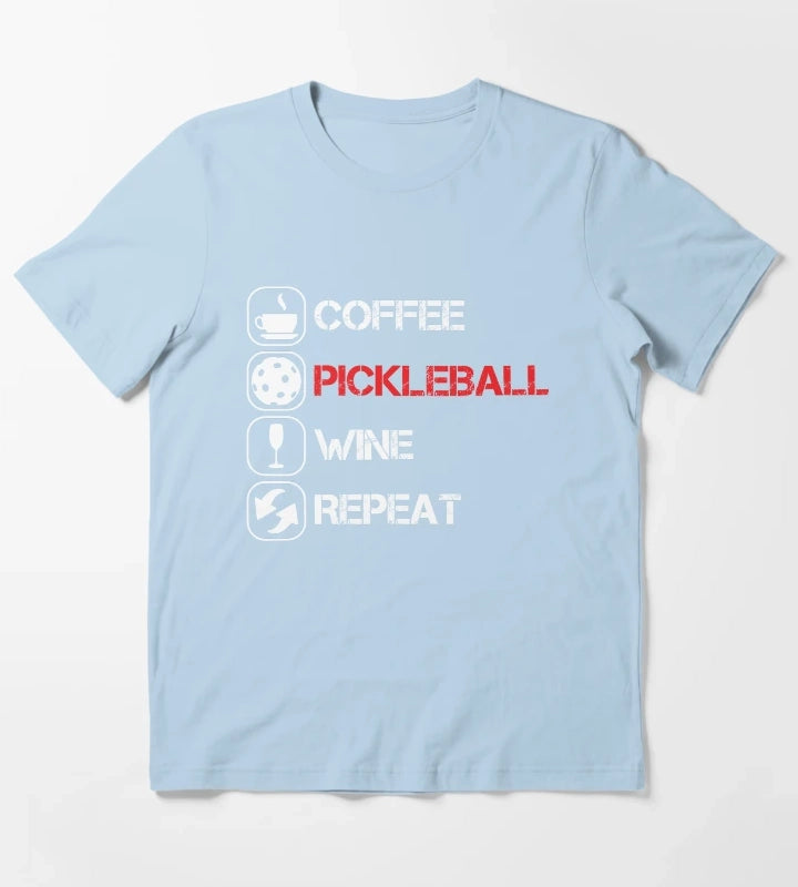Coffee Pickleball Wine Repeat T-Shirt Sky Blue