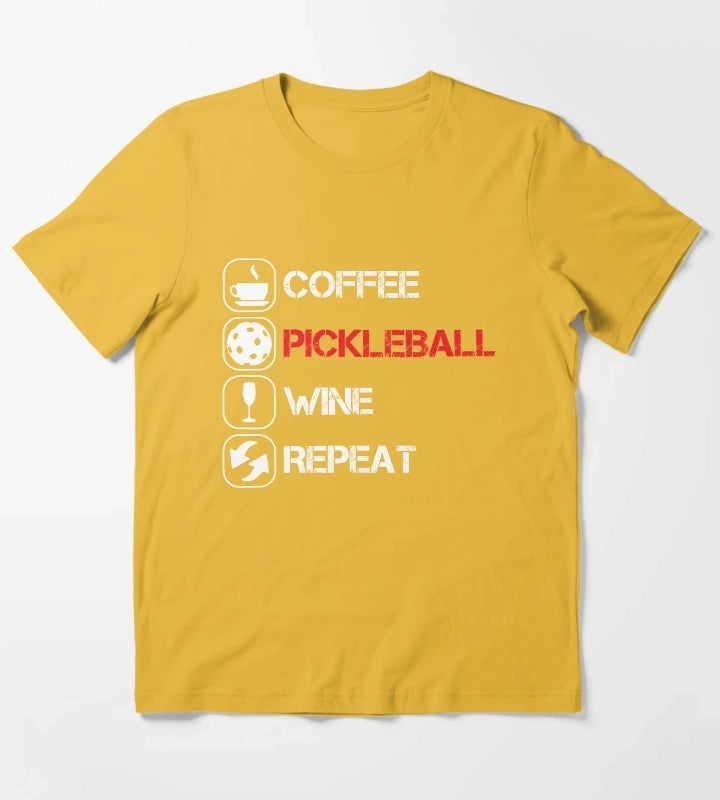 Coffee Pickleball Wine Repeat T-Shirt Yellow