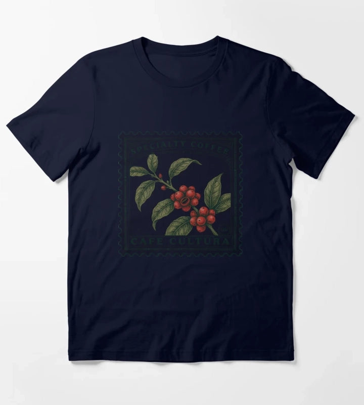 Coffee Plant Vintage Stamp Art Specialty Coffee Botanical Illustration Cafe Cultura T-Shirt Navy