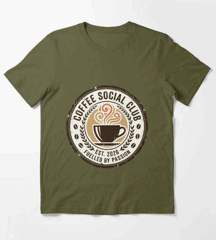 Coffee Social Club Vintage Coffee Design Fueled by Passion Retro Coffee Lover Gift T-Shirt Olive Green