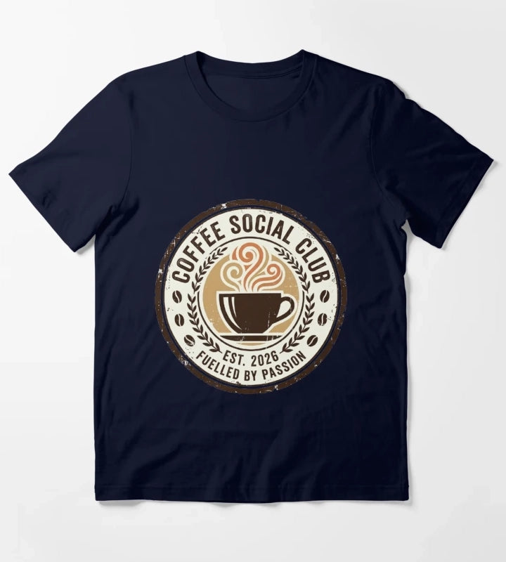Coffee Social Club Vintage Coffee Design Fueled by Passion Retro Coffee Lover Gift T-Shirt Navy
