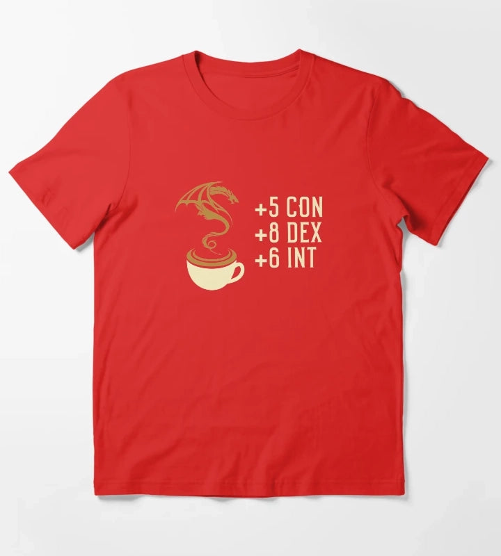Coffee Stats for Roleplaying and Larping Tabletop RPG T-Shirt Red
