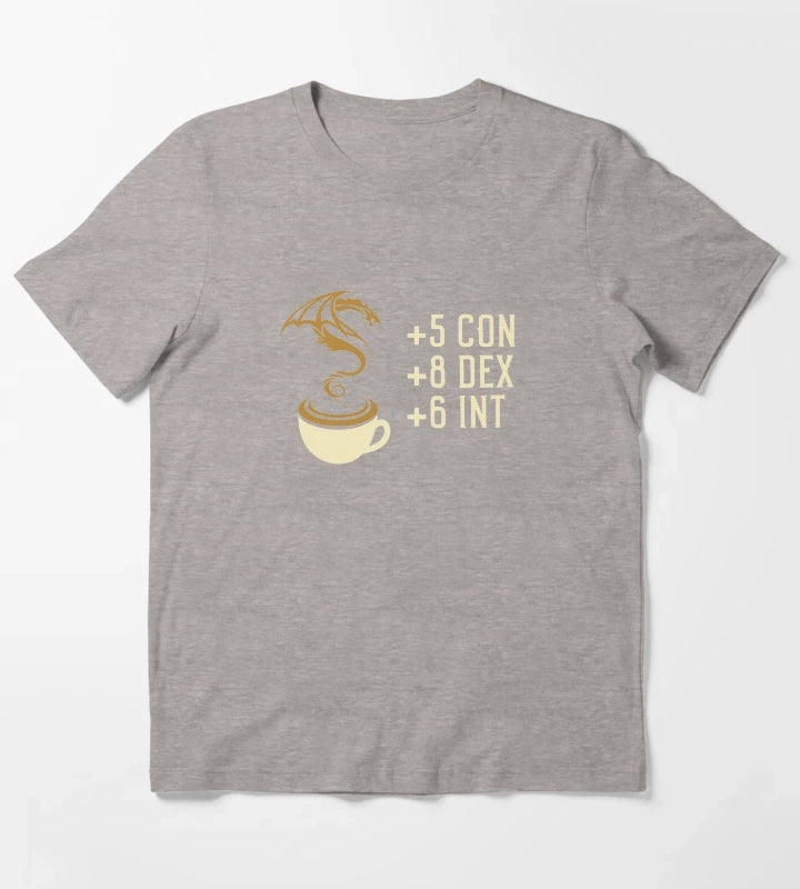 Coffee Stats for Roleplaying and Larping Tabletop RPG T-Shirt Heather Grey