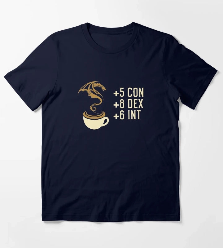 Coffee Stats for Roleplaying and Larping Tabletop RPG T-Shirt Navy