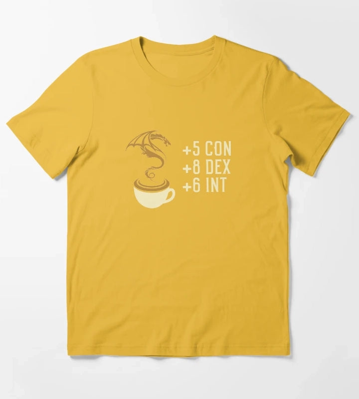 Coffee Stats for Roleplaying and Larping Tabletop RPG T-Shirt Yellow