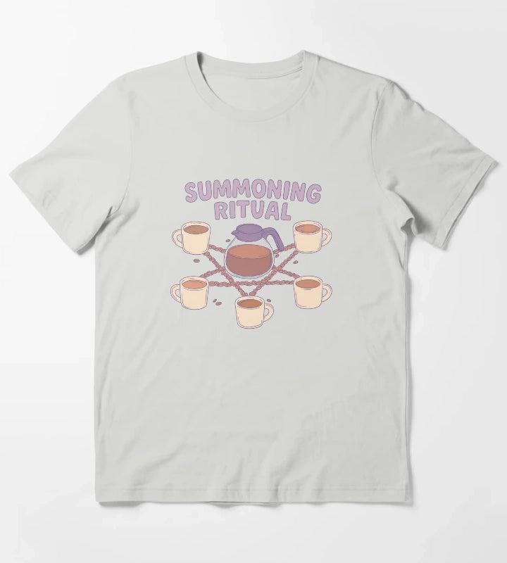 Coffee Summoning Ritual Witchy Caffeine Chaos T-Shirt Light Grey