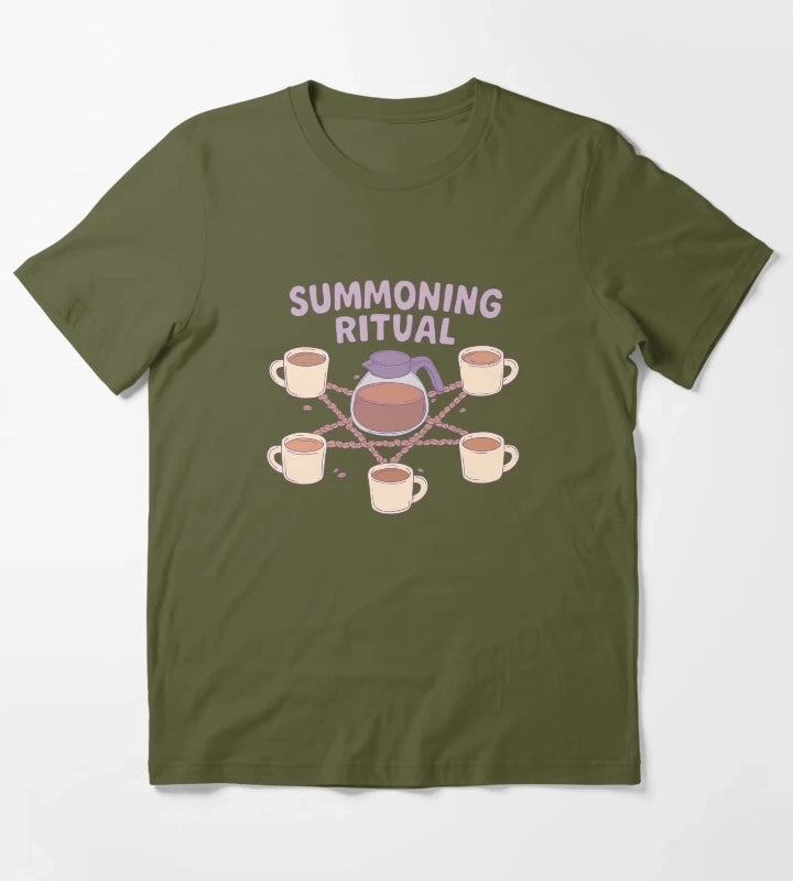 Coffee Summoning Ritual Witchy Caffeine Chaos T-Shirt Olive Green