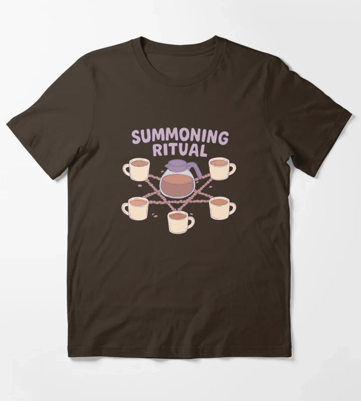 Coffee Summoning Ritual Witchy Caffeine Chaos T-Shirt Brown