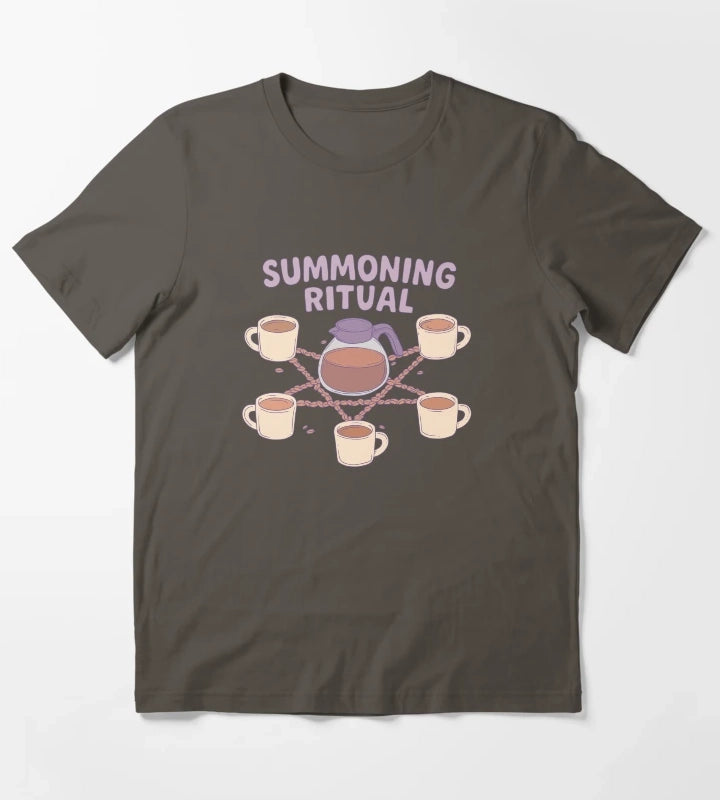 Coffee Summoning Ritual Witchy Caffeine Chaos T-Shirt Dark Grey