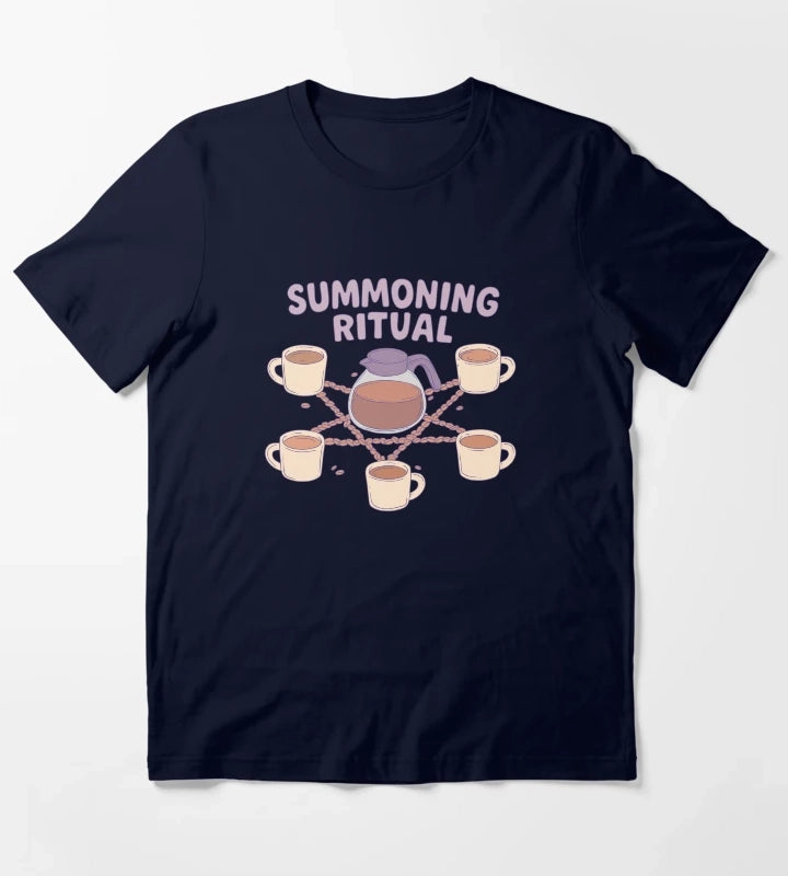 Coffee Summoning Ritual Witchy Caffeine Chaos T-Shirt Navy