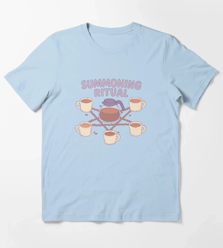 Coffee Summoning Ritual Witchy Caffeine Chaos T-Shirt Sky Blue