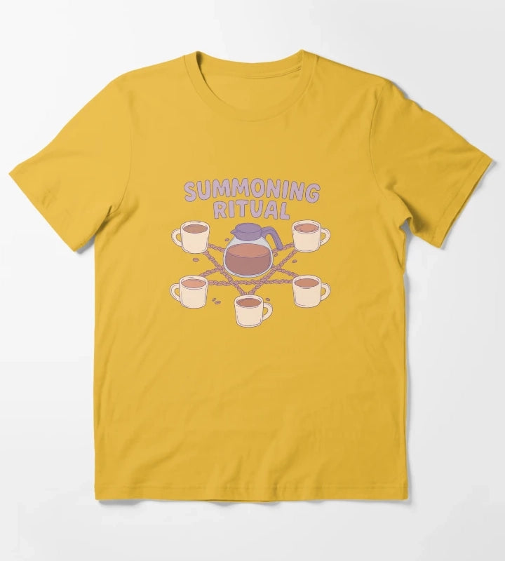 Coffee Summoning Ritual Witchy Caffeine Chaos T-Shirt Yellow