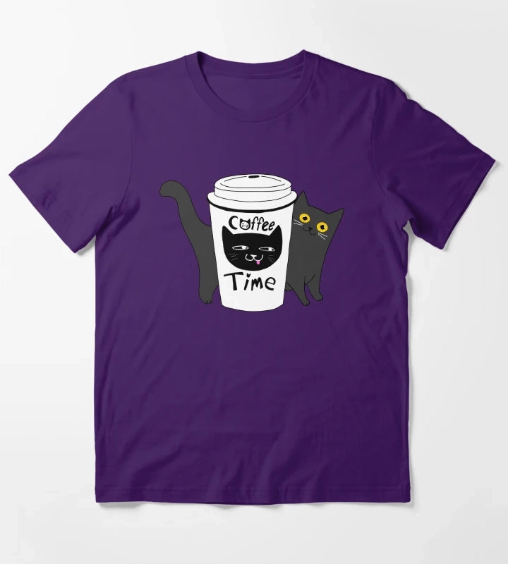 Coffee Time Cat T-Shirt Purple
