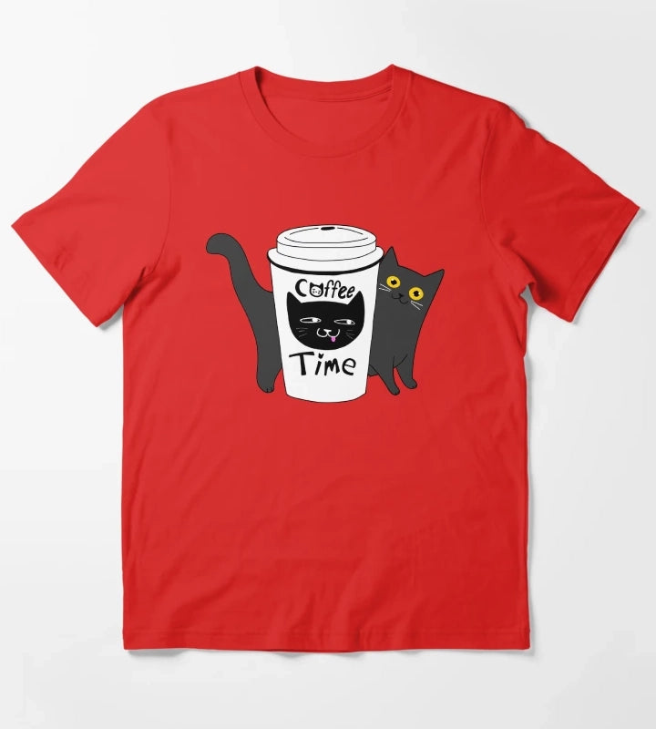 Coffee Time Cat T-Shirt Red