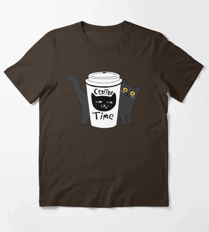 Coffee Time Cat T-Shirt Brown