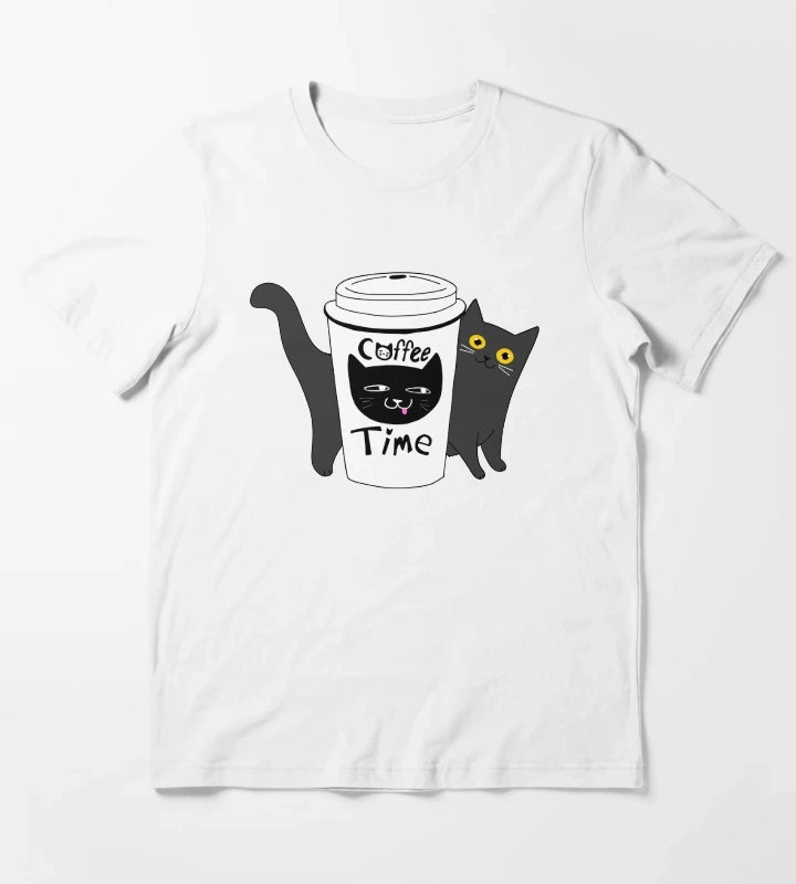 Coffee Time Cat T-Shirt White
