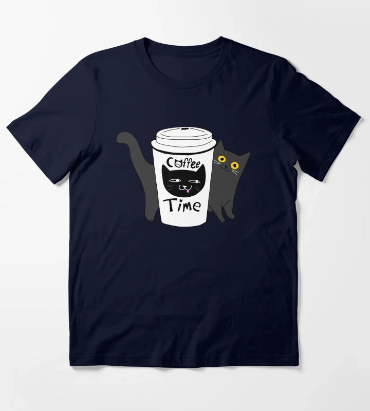 Coffee Time Cat T-Shirt Navy