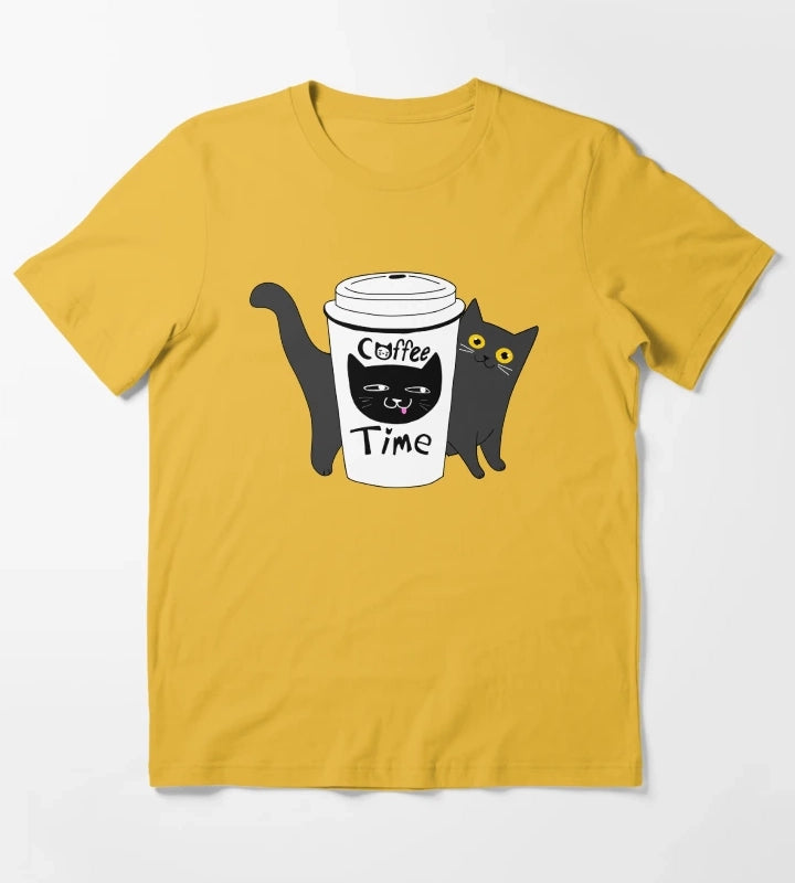 Coffee Time Cat T-Shirt Yellow