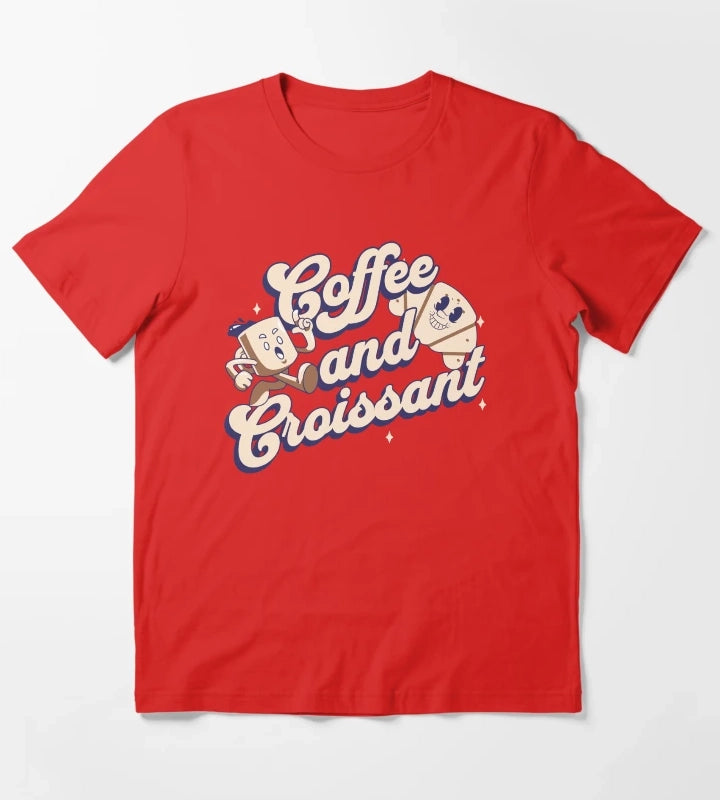 Coffee and Croissant Retro Art T-Shirt Red