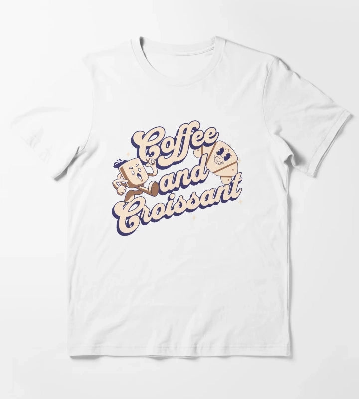 Coffee and Croissant Retro Art T-Shirt White