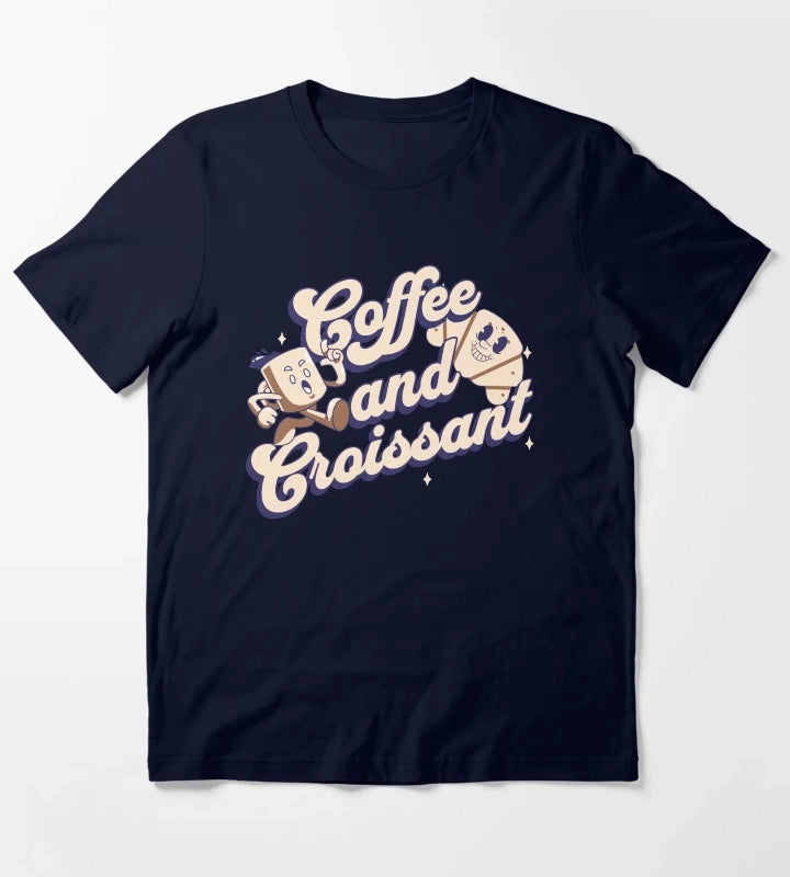 Coffee and Croissant Retro Art T-Shirt Navy