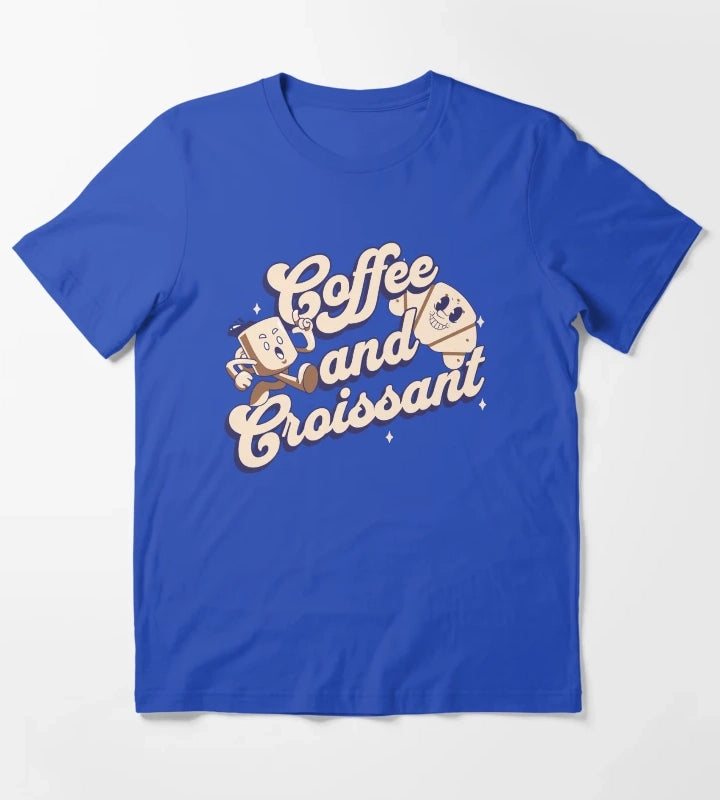 Coffee and Croissant Retro Art T-Shirt Blue