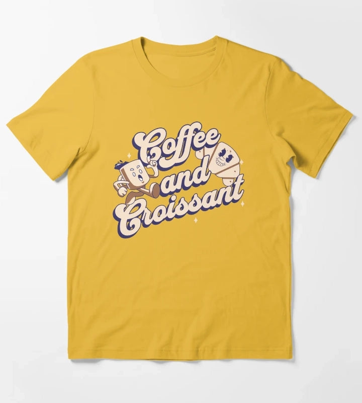 Coffee and Croissant Retro Art T-Shirt Yellow