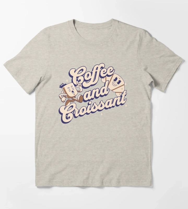 Coffee and Croissant Retro Art T-Shirt Cream