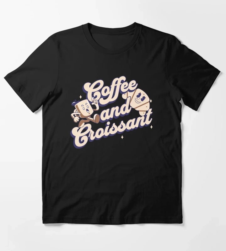Coffee and Croissant Retro Art T-Shirt