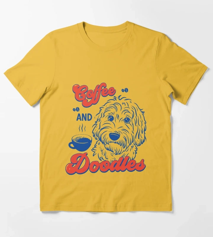 Coffee and Doodles Funny Dog Lover Coffee Club Cute Doodle Gift T-Shirt Yellow