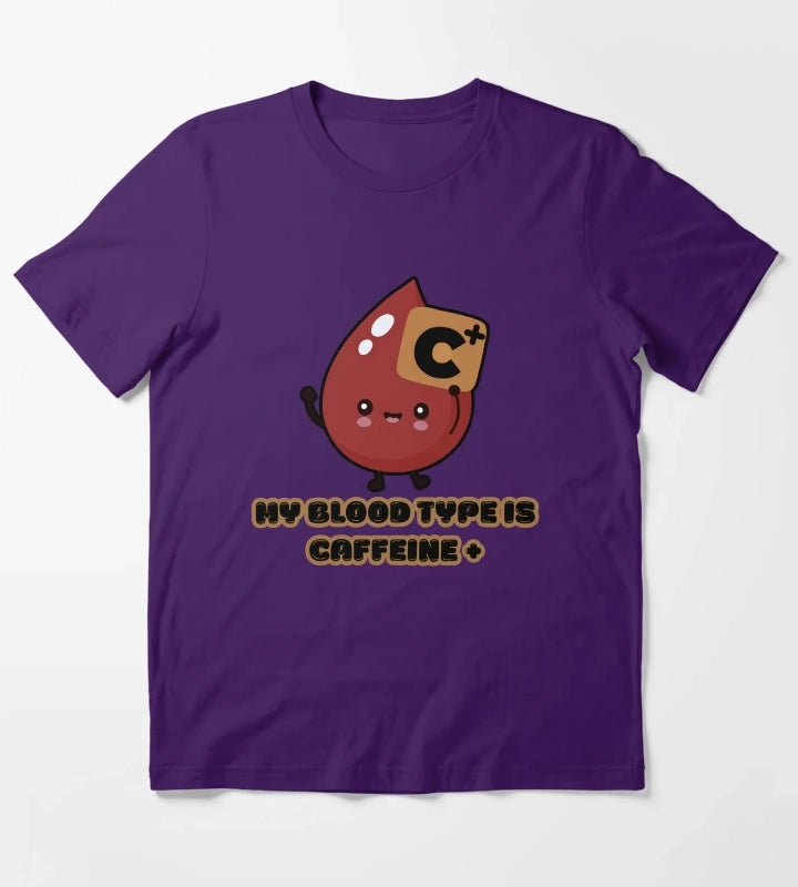 Coffee love My Blood Type Is Caffeine Positive Funny Coffee Lover Cute Kawaii Design T-Shirt Purple