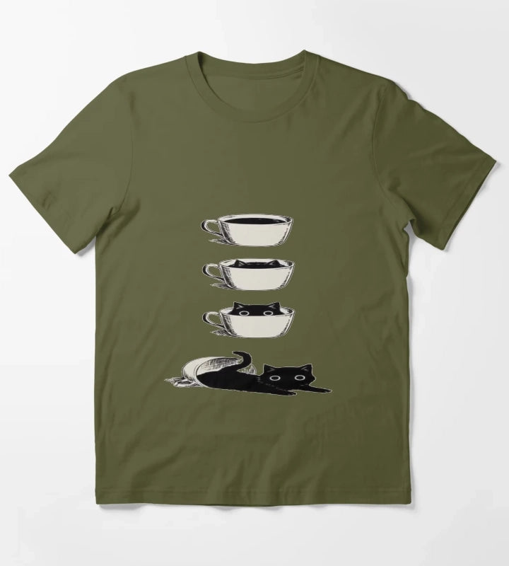 Coffee or Cats T-Shirt Olive Green