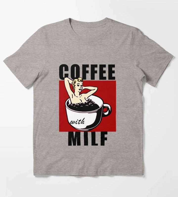 Coffee with Milf For coffee lovers Funny coffee Milf T-Shirt Heather Grey