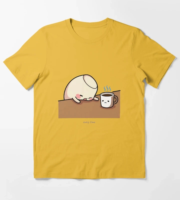 Cold Coffee Funny Coffee Humor Every Time Morning Fail T-Shirt Yellow