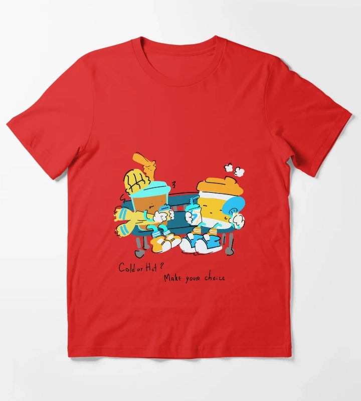 Cold or Hot Make Your Choice Coffee Doodle T-Shirt Red