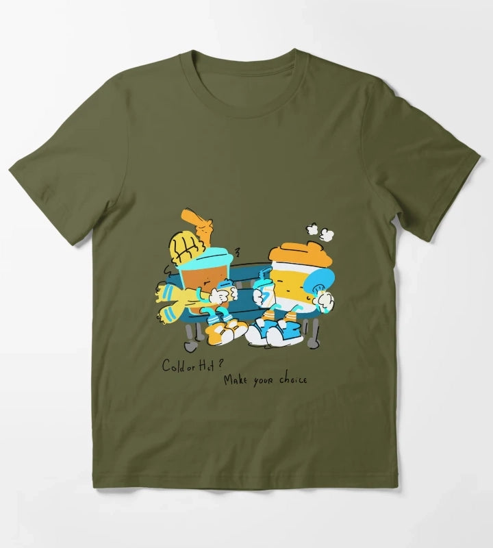 Cold or Hot Make Your Choice Coffee Doodle T-Shirt Olive Green