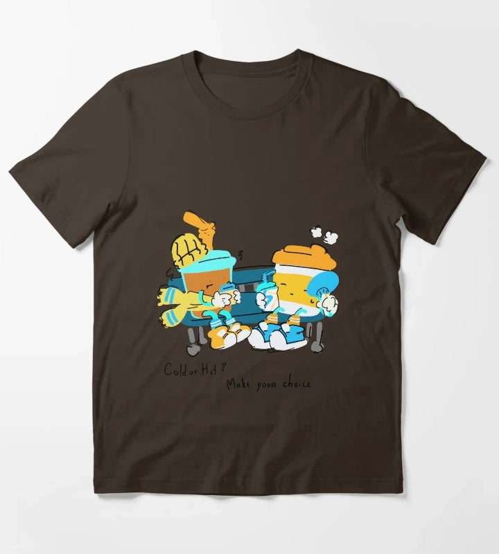 Cold or Hot Make Your Choice Coffee Doodle T-Shirt Brown