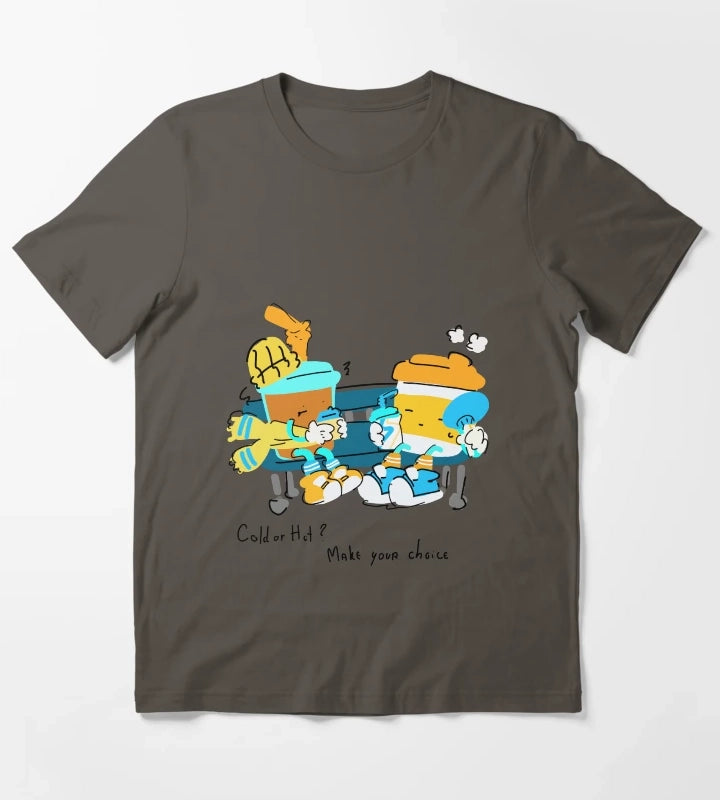 Cold or Hot Make Your Choice Coffee Doodle T-Shirt Dark Grey
