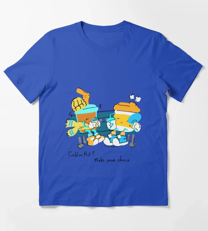 Cold or Hot Make Your Choice Coffee Doodle T-Shirt Blue