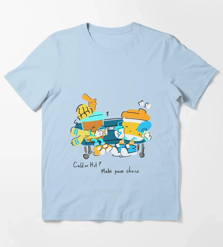 Cold or Hot Make Your Choice Coffee Doodle T-Shirt Sky Blue
