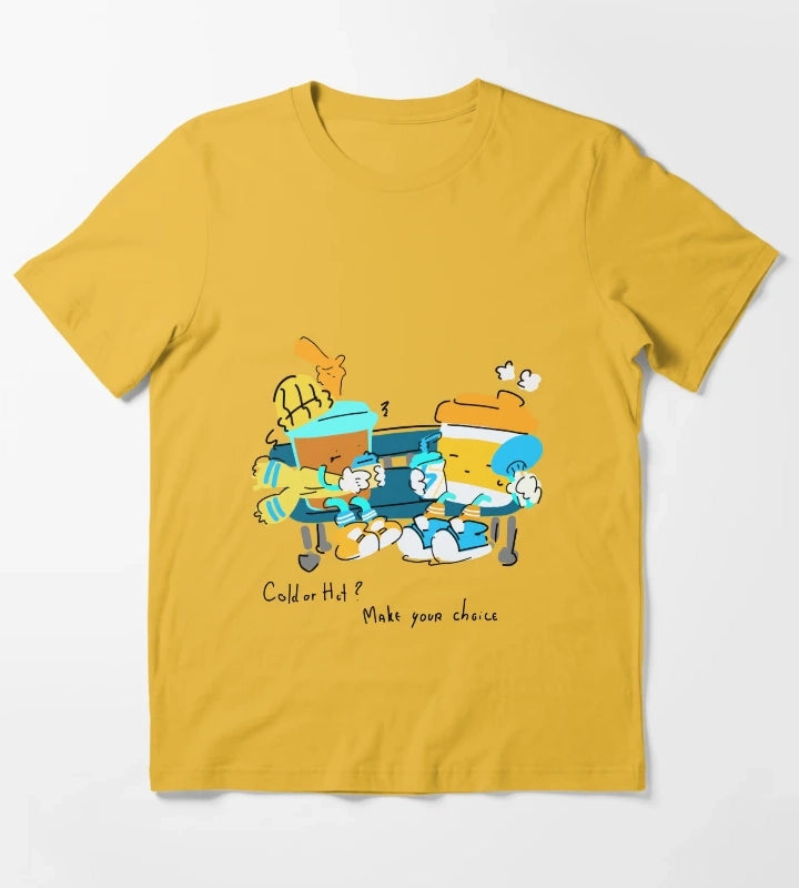 Cold or Hot Make Your Choice Coffee Doodle T-Shirt Yellow