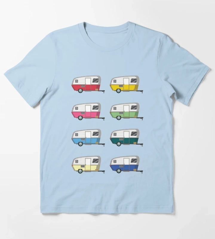 Colourful Vintage Eriba Puck Caravan Daisy T-Shirt Sky Blue