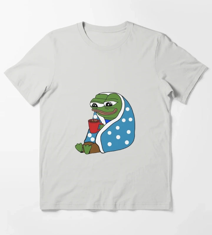 Comfy Coffee Pepe T-Shirt Light Grey