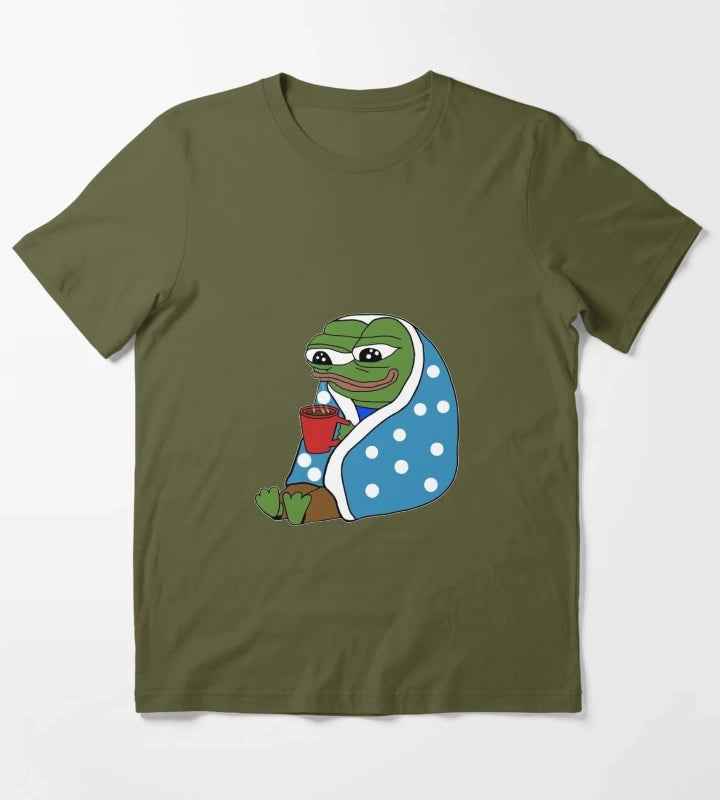 Comfy Coffee Pepe T-Shirt Olive Green