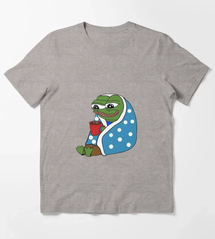 Comfy Coffee Pepe T-Shirt Heather Grey